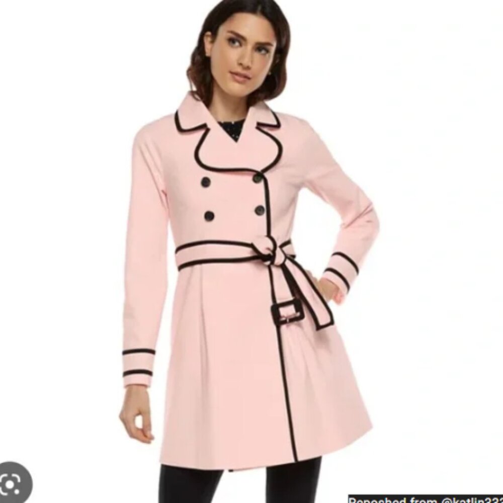 Elle 34 Bust Peach & Black RainCoat Trenchcoat  Medium